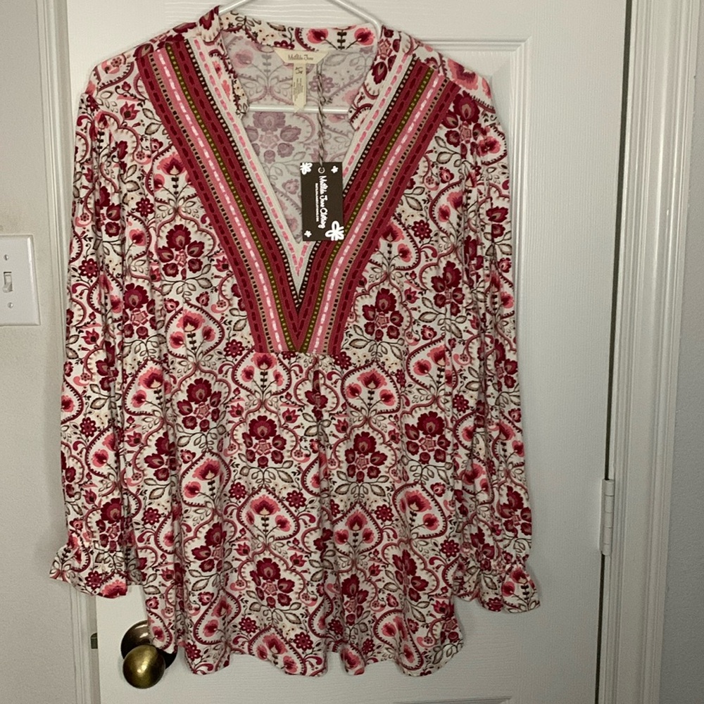 Pink floral ribbon v-neck top Matilda Jane Large